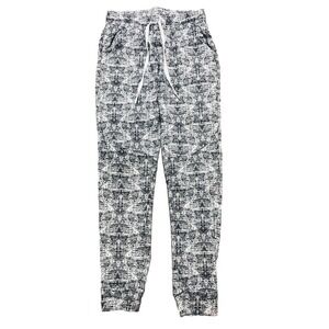 Buff Bunny Joggers Women's L‎ White Black Print Tapered Stretch Lightweight